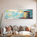 Rustic Tin, wabi sabi art, rustic wall art, teal wall art, farmhouse art, kitchen decor, Framed Canvas Print, above sofa art