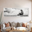 Man On Beach, Wabi Sabi Art, Framed Canvas Print, Coastal Landscape Art, Moody Art, Rustic Decor, Above Sofa Art, Minimalist Wall Art