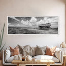 Rustic Wagon, coastal landscape art, extra wide art, panoramic painting, farmhouse art, framed canvas print, nautical wall art