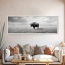 Lone buffalo, western landscape, rustic wall art, panoramic art, extra wide art, farmhouse decor, framed canvas print, wildlife painting, bull and bear art