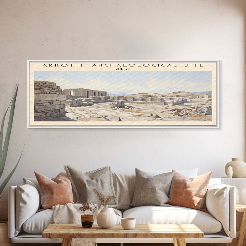 Akrotiri Archaeological Site Framed Canvas Print Travel Poster | Wall Art | Home Decor | Gift For Travel Lover | Wall Hanging | Original Art