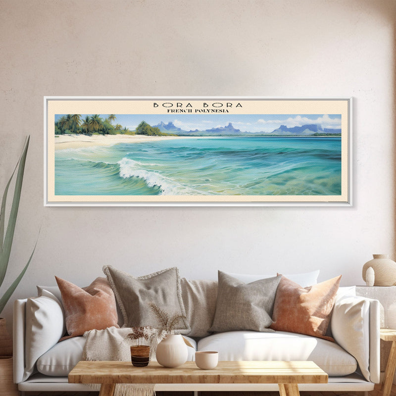 Bora Bora Travel Art Framed Canvas Print, COUNTRY Wall Decor, Home Decor, Travel Poster, Vintage Wall Art, Watercolor Painting