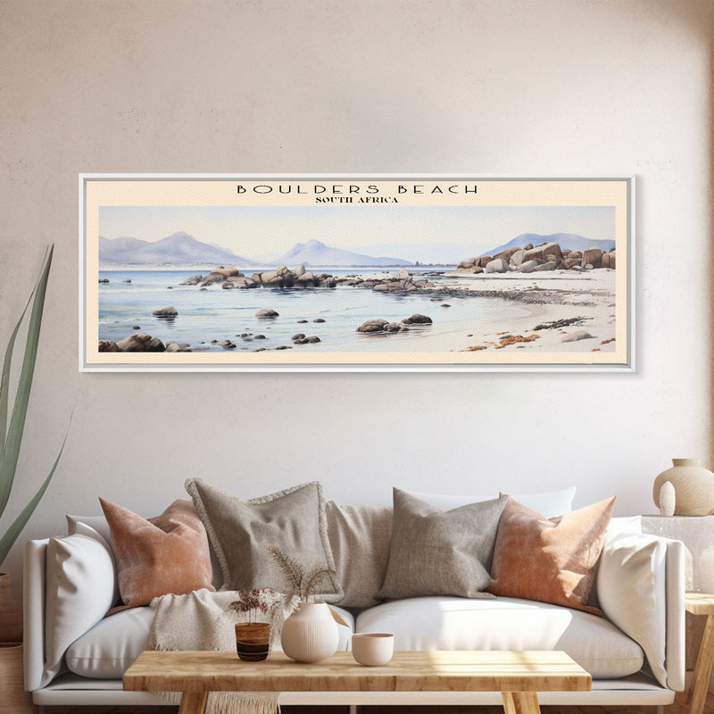 Boulders Beach COUNTRY Travel Poster Print, Framed Canvas Print, COUNTRY Travel Art, Wood Framed Art, Wall Hanging, Home Decor