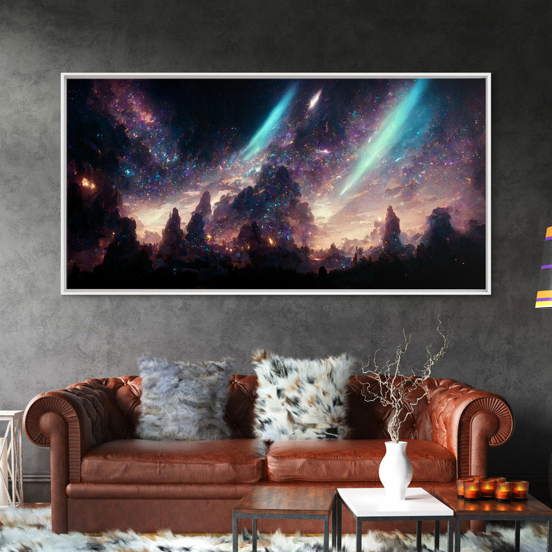 Aurora Borealis Landscape Canvas Print, Mountains of Norway, cool wall art, unique wall art, mountain landscape wall art, space and stars