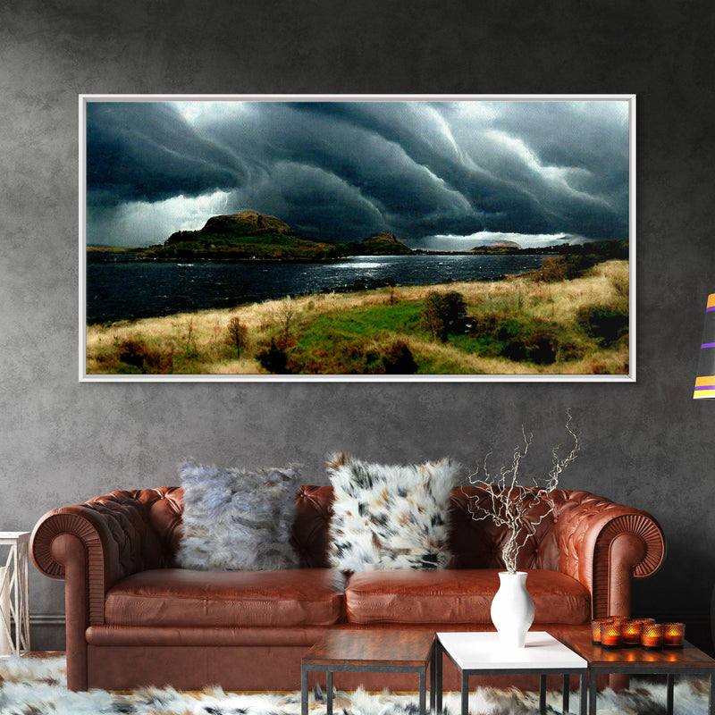 A Thunderstorm at night over the lake, canvas print, rain storm over a lake, cool wall art, unique wall art, ready to hang canvas