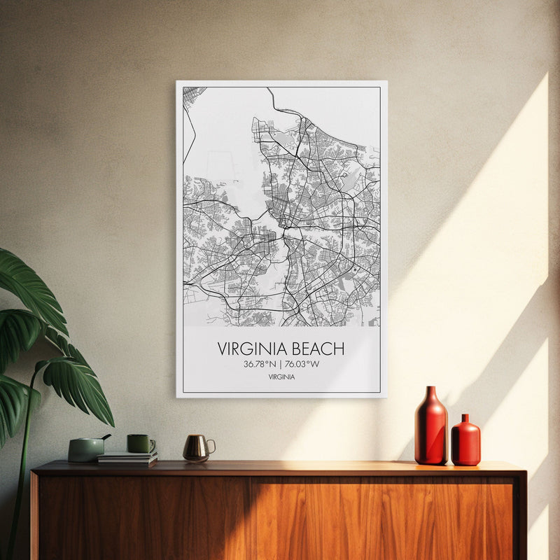 Virginia Beach Street Map, Virginia Map, City Map Print, Modern Wall Art, Wall Art, Canvas Print, Home Wall DÃ©cor Art, Moving Away Gift