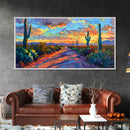 Majestic Desert Sunset Over Mountains, Framed Canvas Print for Bedroom Art, Ideal for Southwestern and Boho Decor