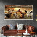 Charming desert garden with blooming cacti and sunset, Framed Canvas Print, perfect for rustic farmhouse living room art