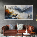 Majestic Elk in Misty Mountains, Framed Canvas Print, Perfect for Living Room Art, Rustic Bedroom Decor, Nature Wall Art, Wildlife Scene