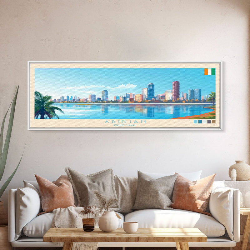 Abidjan, Ivory Coast Panoramic Travel Poster Canvas Print, Abidjan, Ivory Coast Painting, Ivory Coast Art, Abidjan Travel Art, Guest Room Painting