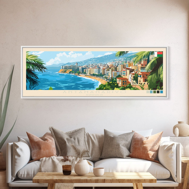 Antananarivo, Madagascar Panoramic Travel Poster Canvas Print, Antananarivo, Madagascar Painting, Madagascar Art, Antananarivo Panoramic Travel Art, Travel Painting