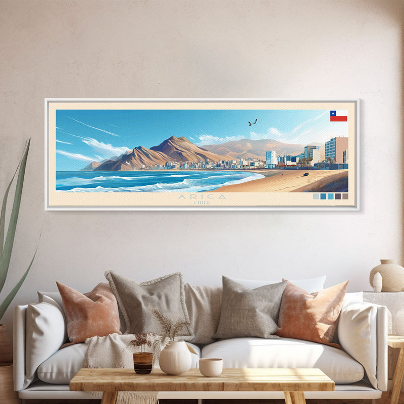 Arica, Chile Travel Poster Panoramic Canvas Print, Arica, Chile Painting, Chile Art, Arica Travel Art, Guest Room Painting