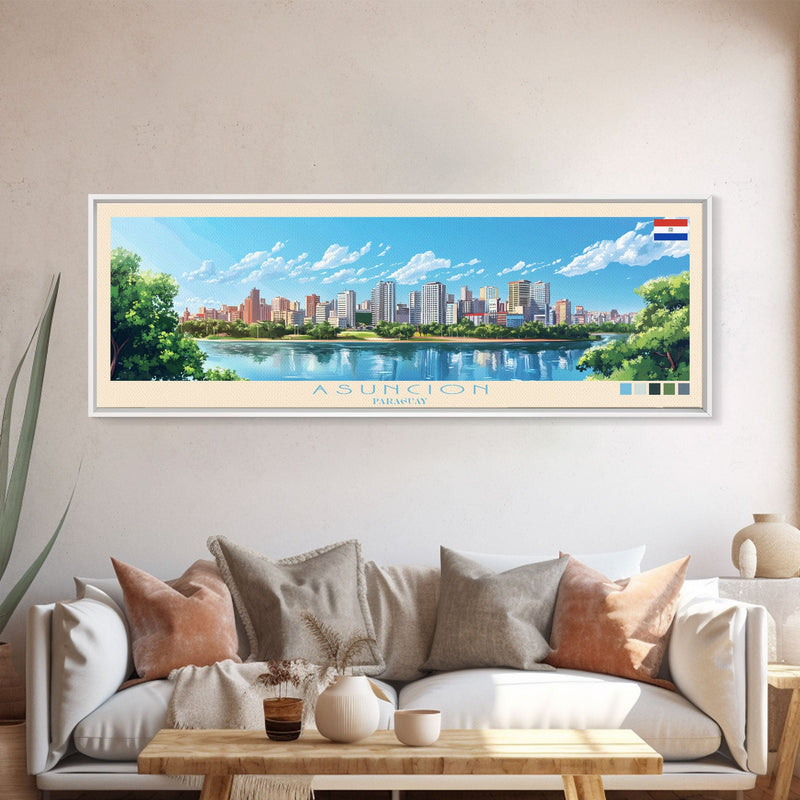 Asuncion, Paraguay Panoramic Travel Poster Canvas Print, Asuncion, Paraguay Painting, Paraguay Art, Asuncion Travel Art, Living Room Painting