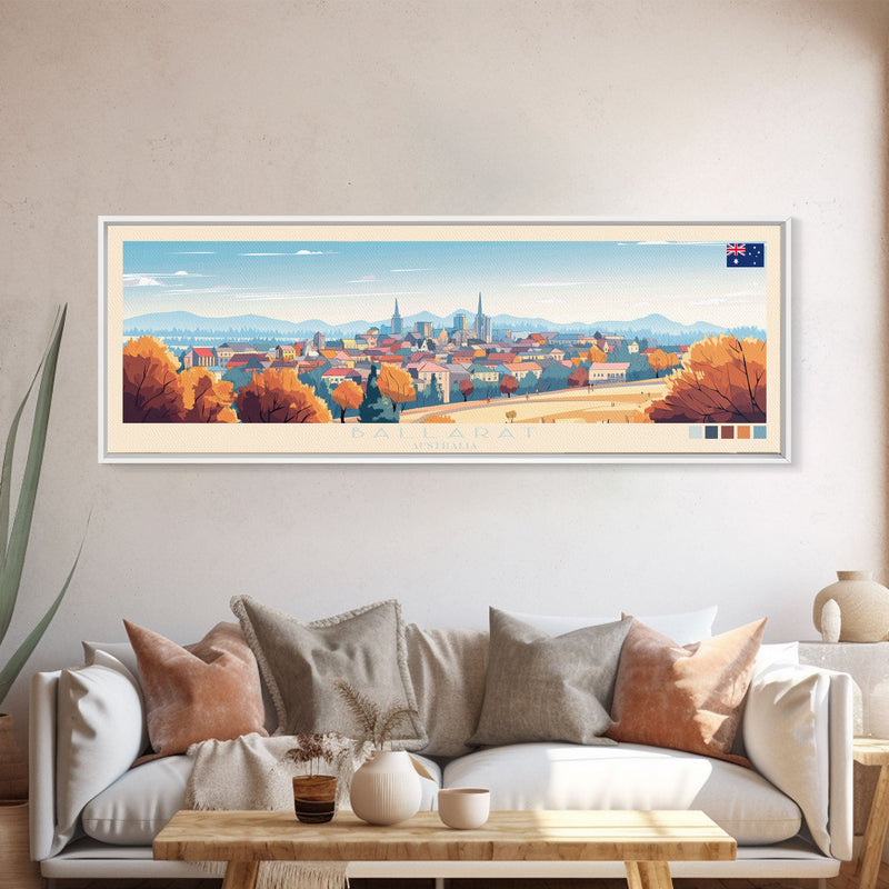 Ballarat, Australia Panoramic Travel Poster Canvas Print, Ballarat, Australia Painting, Australia Art, Ballarat Travel Art, Living Room Painting