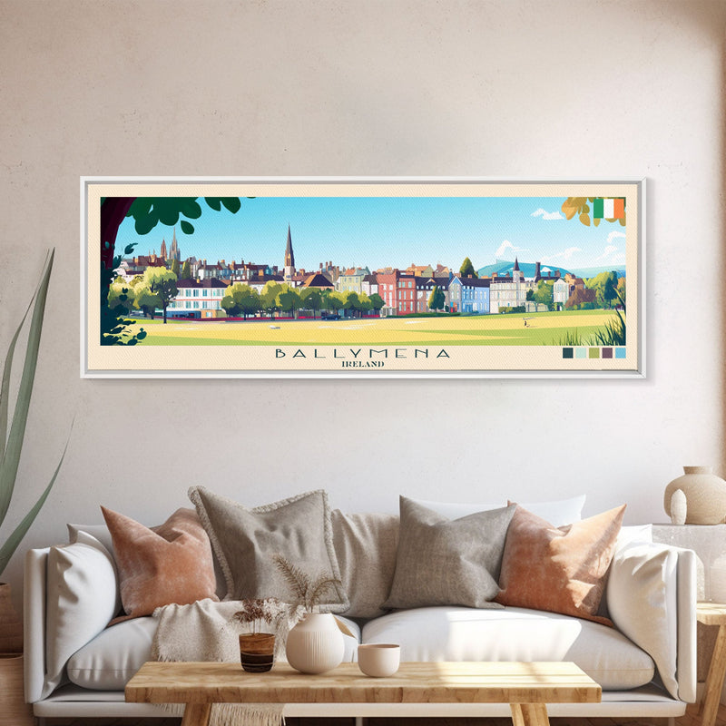 Ballymena, Ireland Travel Poster Panoramic Canvas Print, Ballymena, Ireland Painting, Ireland Art, Ballymena Travel Art, Guest Room Painting