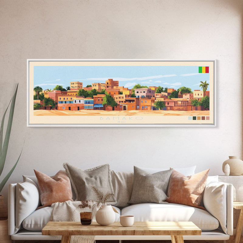 Bamako, Mali Travel Poster Panoramic Canvas Print, Bamako, Mali Painting, Mali Art, Bamako Travel Art, Guest Room Painting