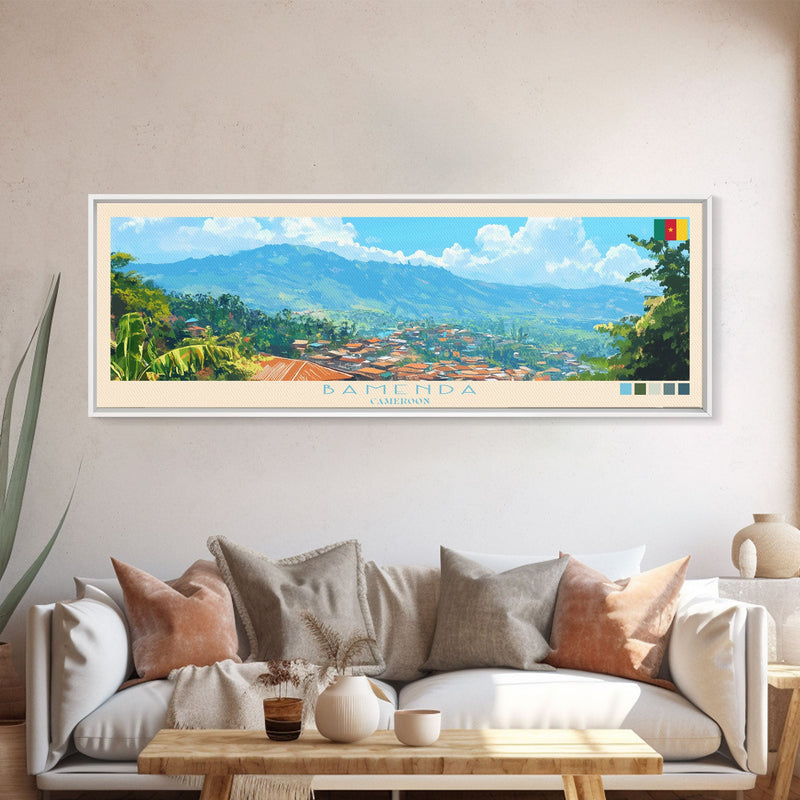 Bamenda, Cameroon Panoramic Travel Poster Canvas Print, Bamenda, Cameroon Painting, Cameroon Art, Bamenda Panoramic Travel Art, Travel Painting