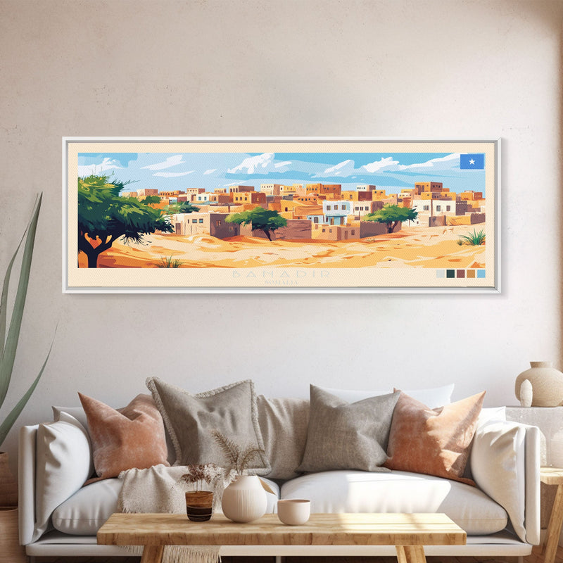 Banadir, Somalia Panoramic Travel Poster Canvas Print, Banadir, Somalia Painting, Somalia Art, Banadir Travel Art, Guest Room Painting