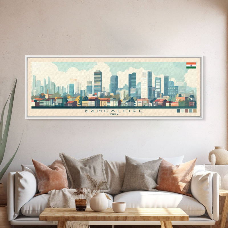 Bangalore, India Panoramic Travel Poster Canvas Print, Bangalore, India Painting, India Art, Bangalore Travel Art, Living Room Painting