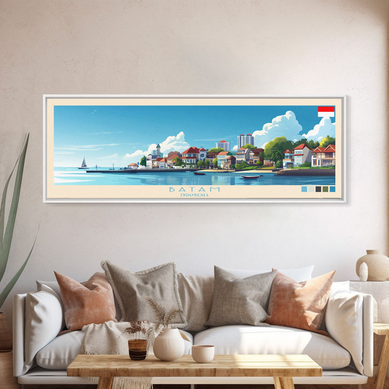 Batam, Indonesia Panoramic Travel Poster Canvas Print, Batam, Indonesia Painting, Indonesia Art, Batam Travel Art, Guest Room Painting