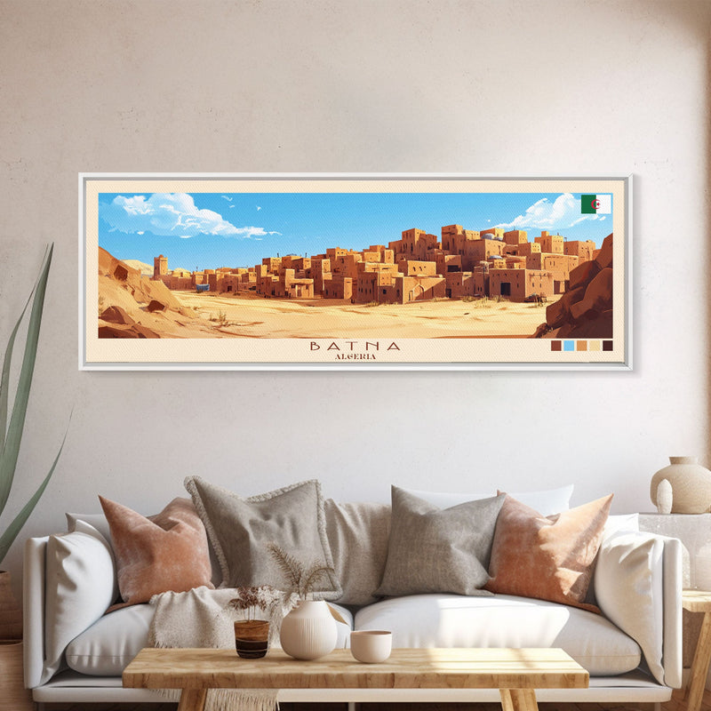 Batna, Algeria Panoramic Travel Poster Canvas Print, Batna, Algeria Painting, Algeria Art, Batna Panoramic Travel Art, Travel Painting