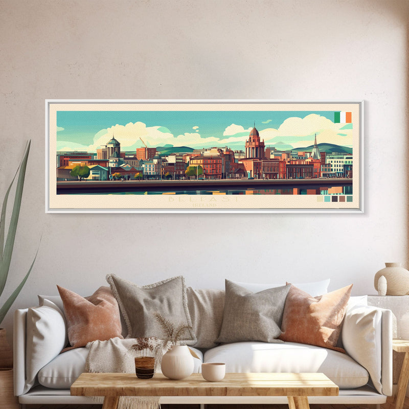 Belfast, Ireland Travel Poster Panoramic Canvas Print, Belfast, Ireland Painting, Ireland Art, Belfast Travel Art, Guest Room Painting