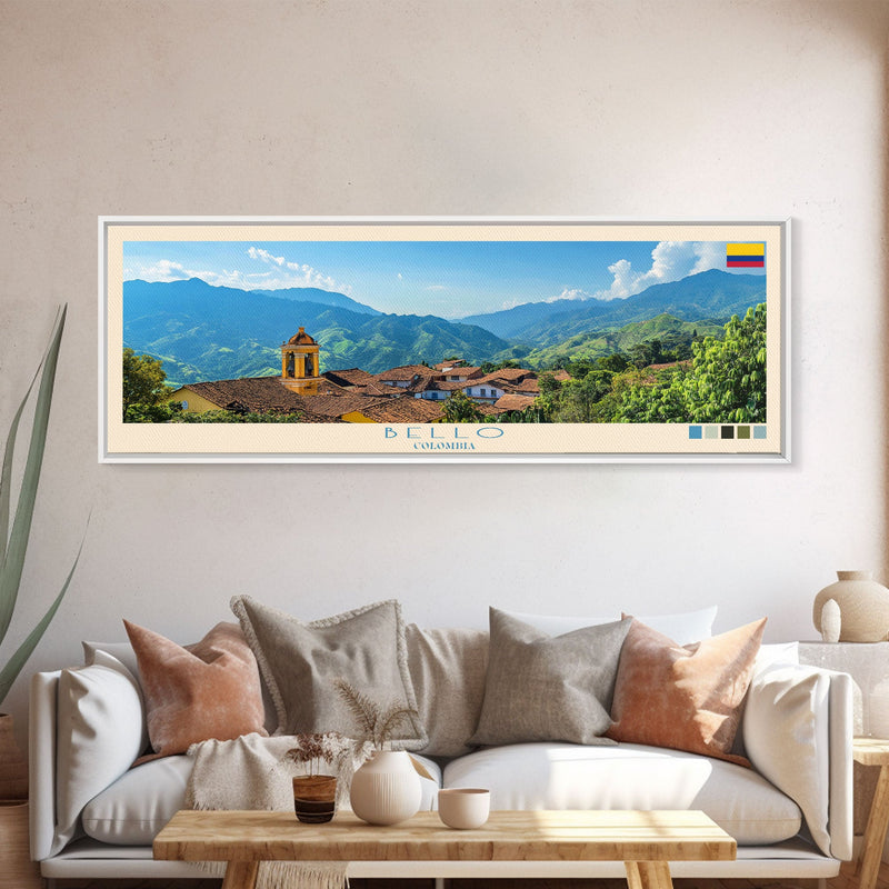 Bello, Colombia Panoramic Travel Poster Canvas Print, Bello, Colombia Painting, Colombia Art, Bello Panoramic Travel Art, Travel Painting