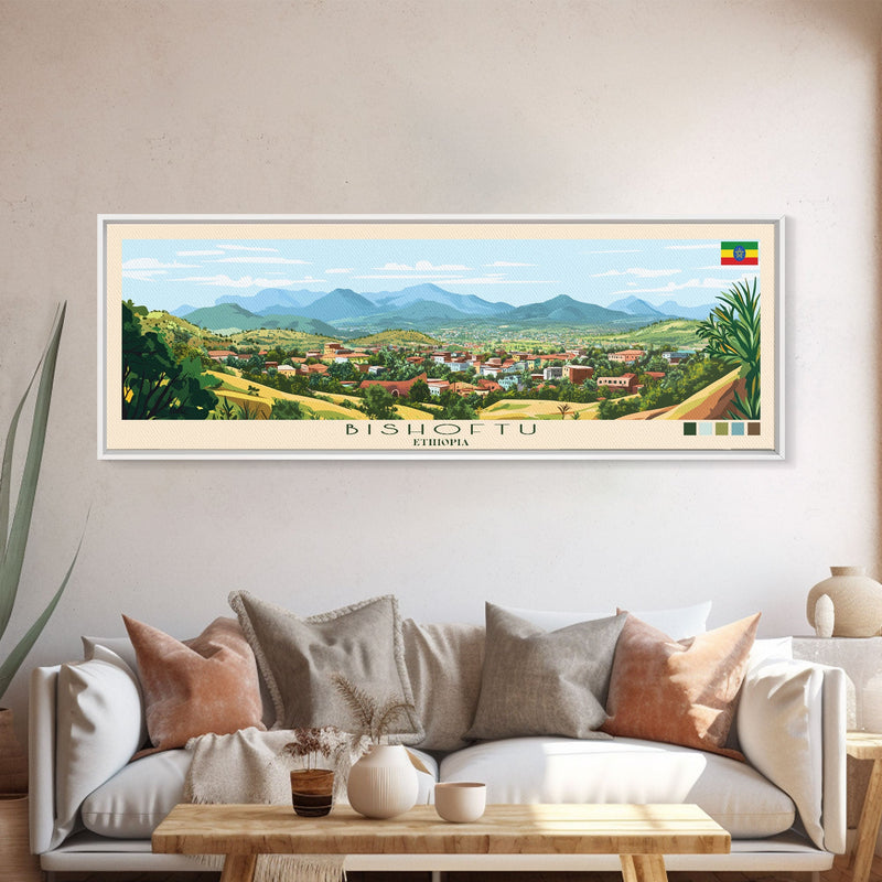 Bishoftu, Ethiopia Panoramic Travel Poster Canvas Print, Bishoftu, Ethiopia Painting, Ethiopia Art, Bishoftu Panoramic Travel Art, Travel Painting