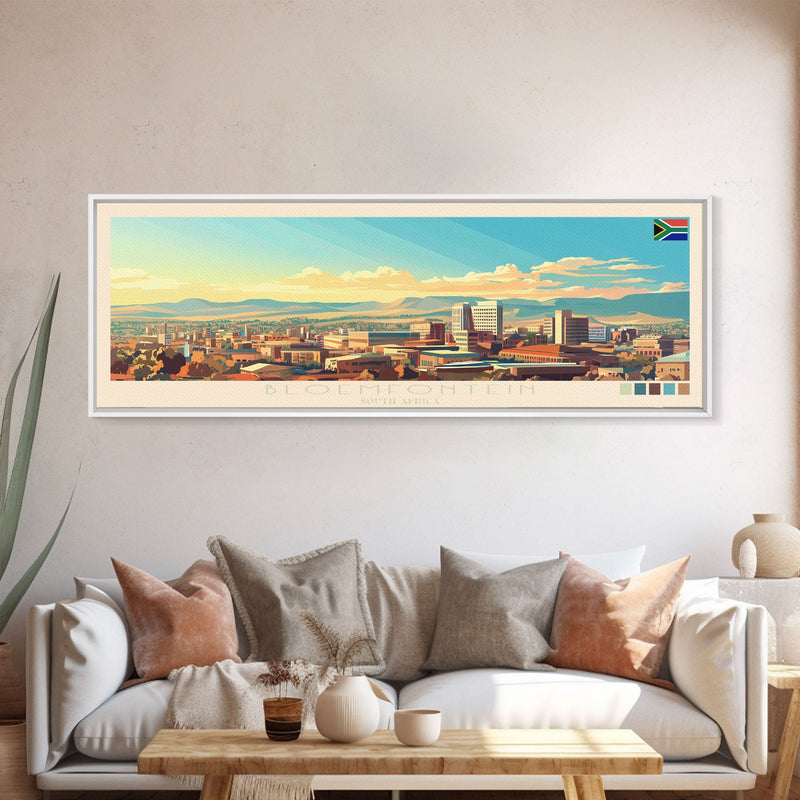 Bloemfontein, South Africa Panoramic Travel Poster Canvas Print, Bloemfontein, South Africa Painting, South Africa Art, Bloemfontein Panoramic Travel Art, Travel Painting