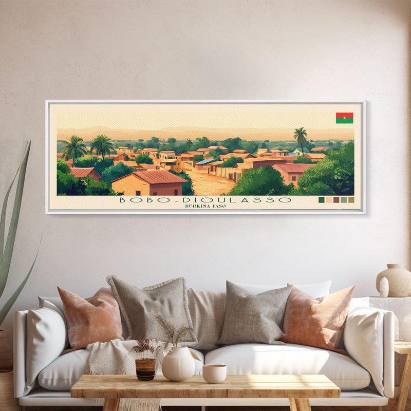 Bobo-Dioulasso, Burkina Faso Panoramic Travel Poster Canvas Print, Bobo-Dioulasso, Burkina Faso Painting, Burkina Faso Art, Bobo-Dioulasso Travel Art, Guest Room Painting