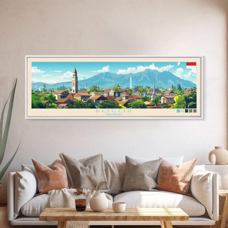 Bogor, Indonesia Panoramic Travel Poster Canvas Print, Bogor, Indonesia Painting, Indonesia Art, Bogor Travel Art, Living Room Painting