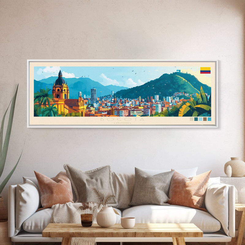 Bogota, Colombia Travel Poster Panoramic Canvas Print, Bogota, Colombia Painting, Colombia Art, Bogota Travel Art, Guest Room Painting