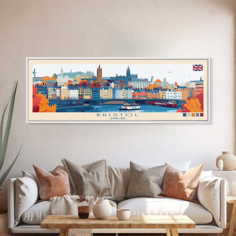 Bristol, England Panoramic Travel Poster Canvas Print, Bristol, England Painting, England Art, Bristol Panoramic Travel Art, Travel Painting