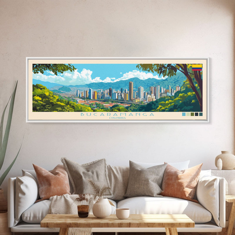 Bucaramanga, Colombia Panoramic Travel Poster Canvas Print, Bucaramanga, Colombia Painting, Colombia Art, Bucaramanga Travel Art, Guest Room Painting