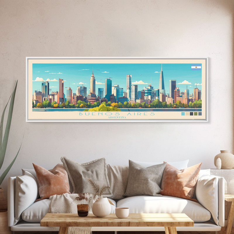 Buenos Aires, Argentina Panoramic Travel Poster Canvas Print, Buenos Aires, Argentina Painting, Argentina Art, Buenos Aires Panoramic Travel Art, Travel Painting