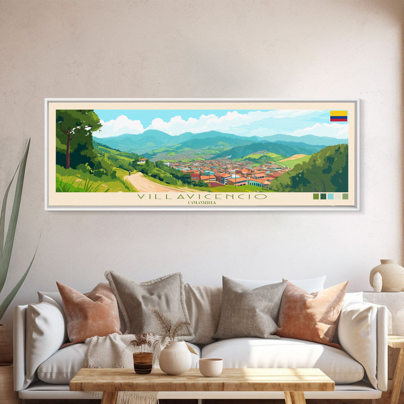 Villavicencio, Colombia Travel Poster Panoramic Canvas Print, Villavicencio, Colombia Painting, Colombia Art, Villavicencio Travel Art, Guest Room Painting