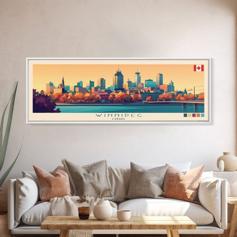 Winnipeg, Canada Panoramic Travel Poster Canvas Print, Winnipeg, Canada Painting, Canada Art, Winnipeg Travel Art, Guest Room Painting