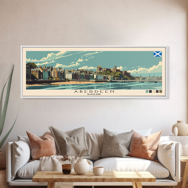 Aberdeen, Scotland Panoramic Canvas Print, Aberdeen, Scotland Painting, Scotland Art, Aberdeen Travel Poster, Travel Art, Vacation Gift