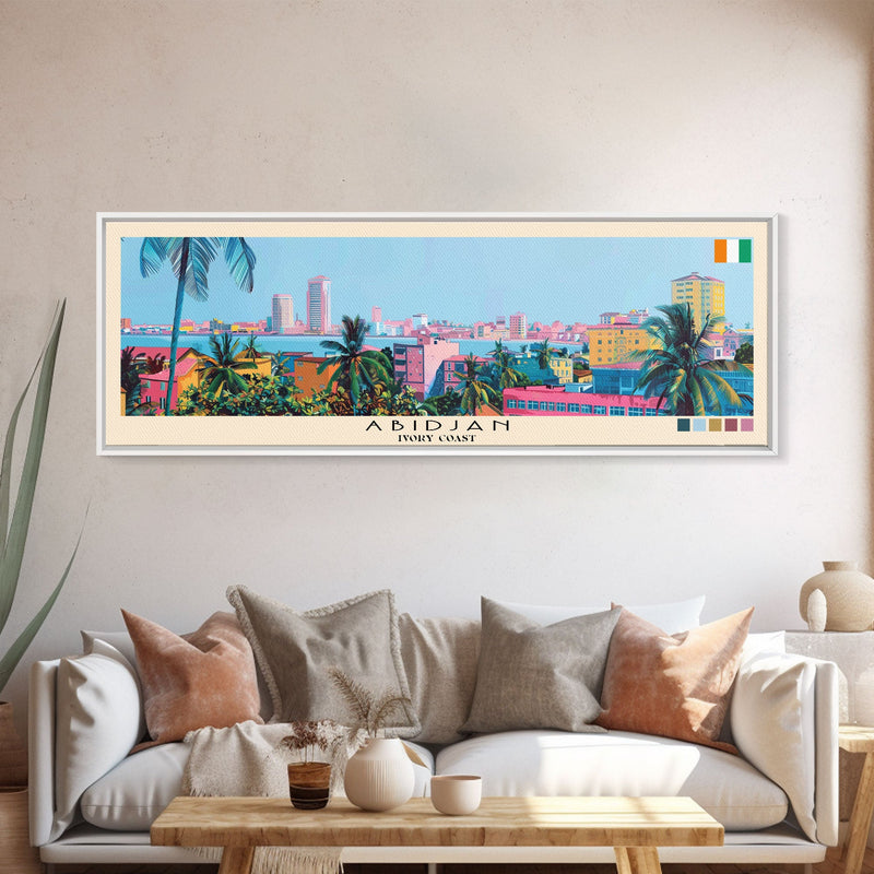 Abidjan, Ivory Coast Panoramic Canvas Print, Abidjan, Ivory Coast Painting, Ivory Coast Art, Abidjan Travel Poster, Travel Art, Living Room Painting