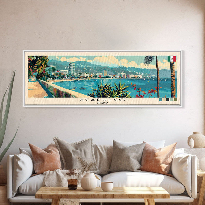 Acapulco, Mexico Panoramic Canvas Print, Acapulco, Mexico Painting, Mexico Art, Acapulco Travel Poster, Travel Art, Guest Room Painting