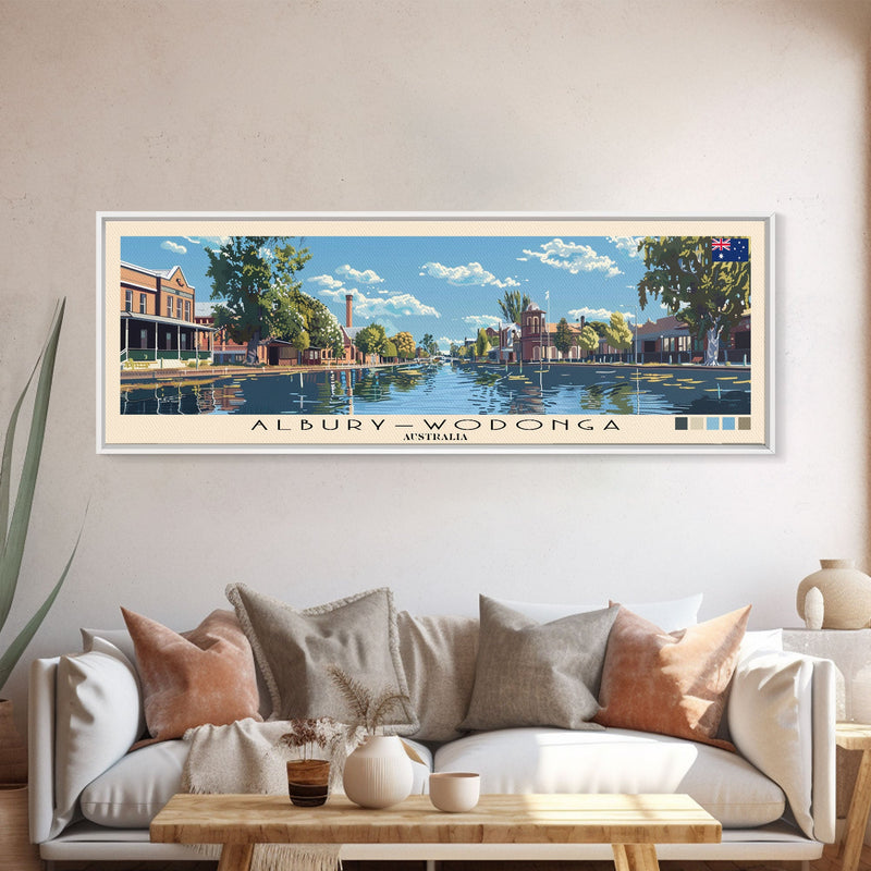 Alburyâ€“Wodonga, Australia Panoramic Canvas Print, Alburyâ€“Wodonga, Australia Painting, Australia Art, Alburyâ€“Wodonga Travel Poster, Travel Art, Housewarming Gift