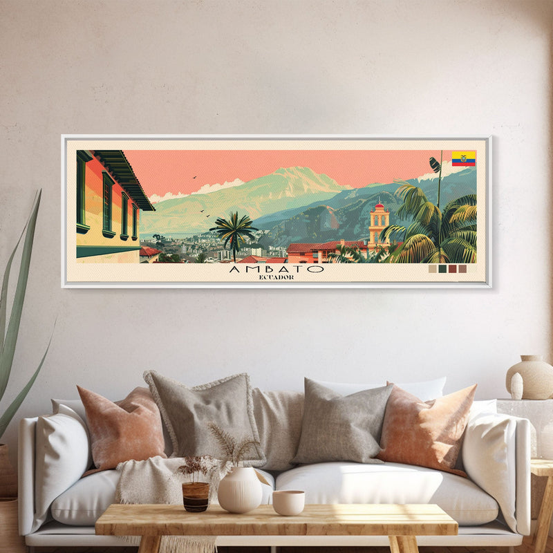 Ambato, Ecuador Panoramic Canvas Print, Ambato, Ecuador Painting, Ecuador Art, Ambato Travel Poster, Travel Art, Housewarming Gift