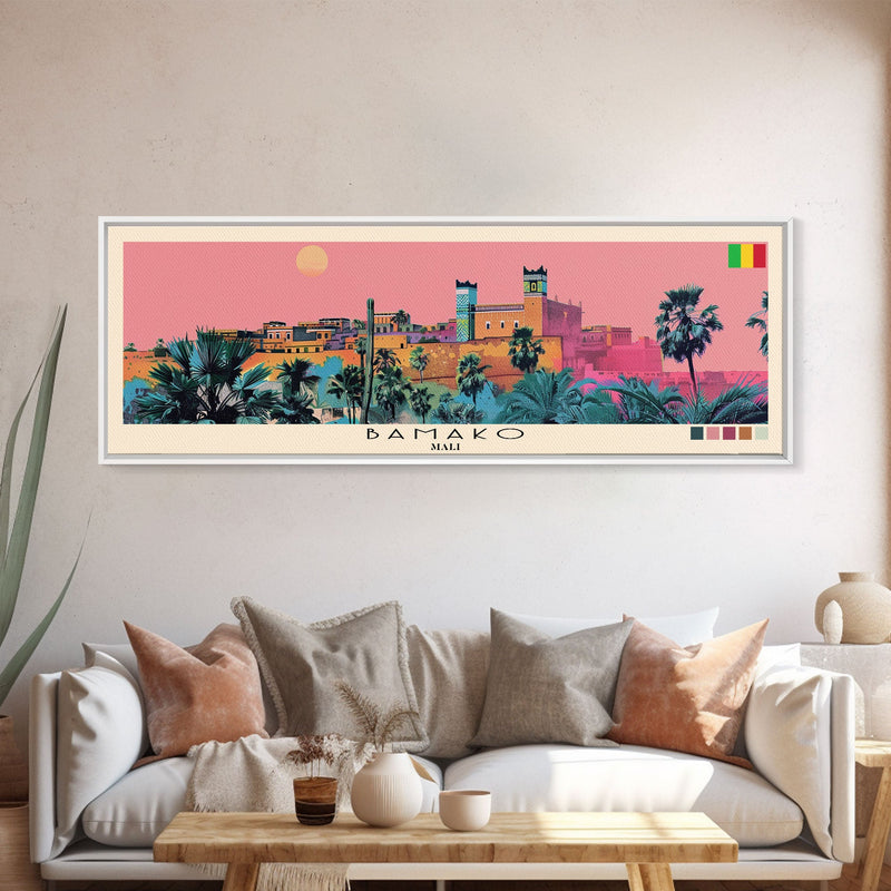 Bamako, Mali Panoramic Canvas Print, Bamako, Mali Painting, Mali Art, Bamako Travel Poster, Travel Art, Guest Room Painting