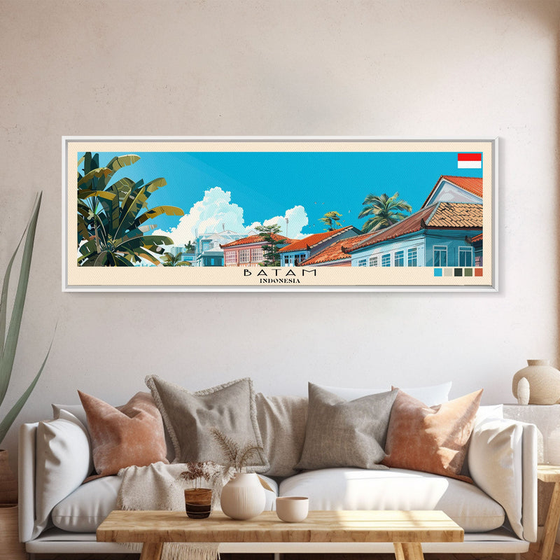 Batam, Indonesia Panoramic Canvas Print, Batam, Indonesia Painting, Indonesia Art, Batam Travel Poster, Travel Art, Vacation Gift