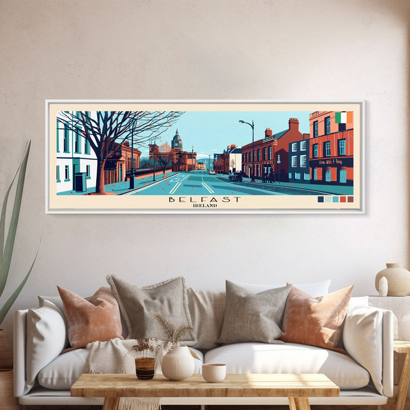 Belfast, Ireland Panoramic Canvas Print, Belfast, Ireland Painting, Ireland Art, Belfast Travel Poster, Travel Art, Vacation Gift