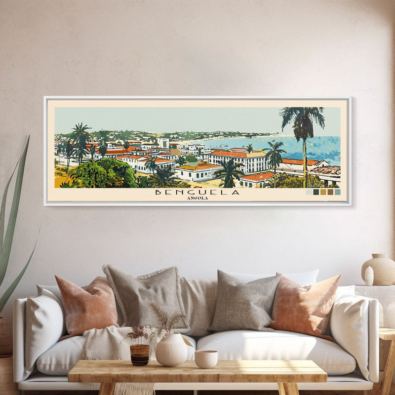 Benguela, Angola Panoramic Canvas Print, Benguela, Angola Painting, Angola Art, Benguela Travel Poster, Travel Art, Vacation Gift