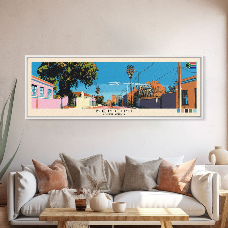 Benoni, South Africa Panoramic Canvas Print, Benoni, South Africa Painting, South Africa Art, Benoni Travel Poster, Travel Art, Housewarming Gift