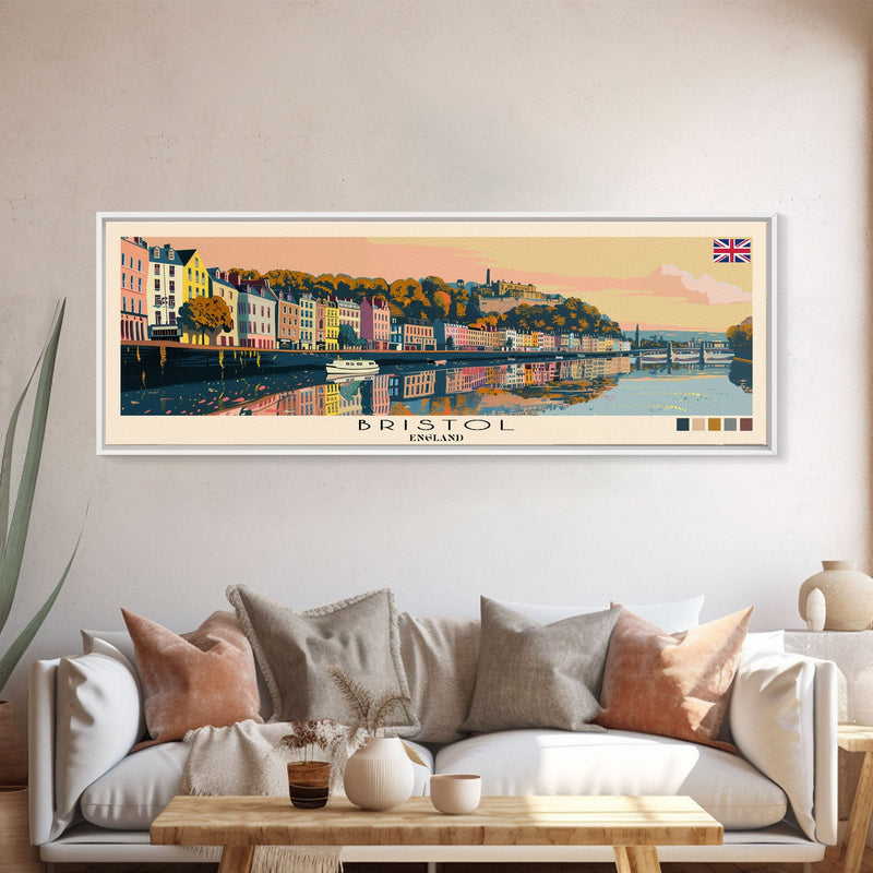 Bristol, England Panoramic Canvas Print, Bristol, England Painting, England Art, Bristol Travel Poster, Travel Art, Housewarming Gift