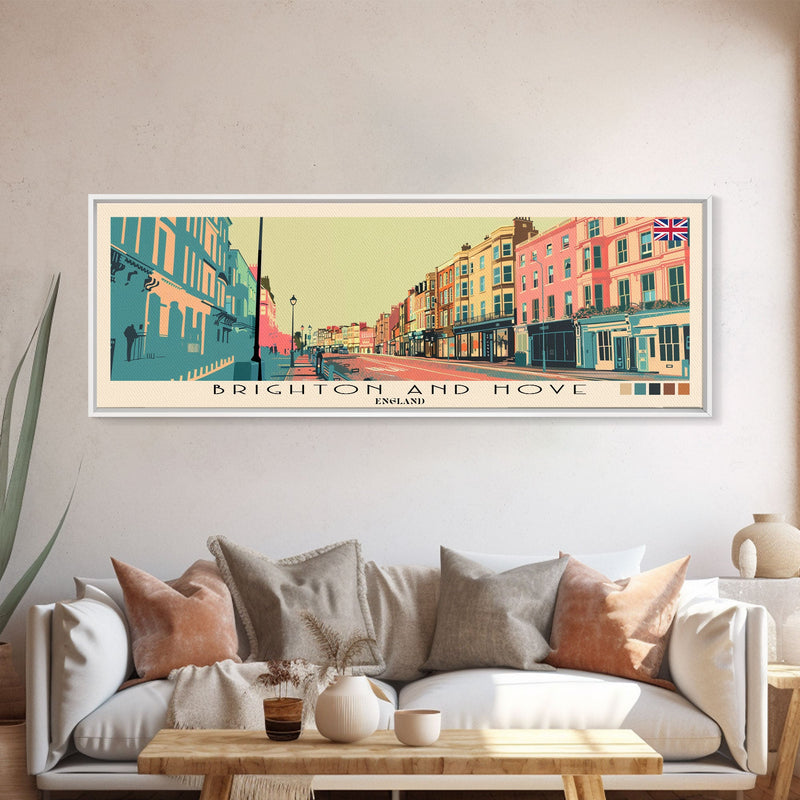 Brighton and Hove, England Panoramic Canvas Print, Brighton and Hove, England Painting, England Art, Brighton and Hove Travel Poster, Travel Art, Vacation Gift