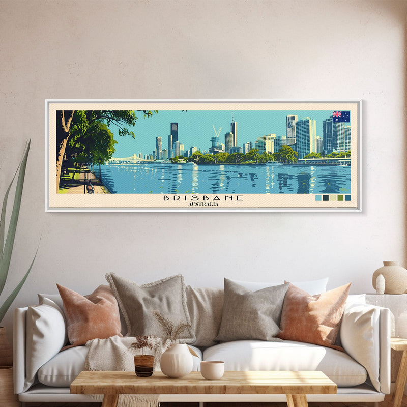 Brisbane, Australia Panoramic Canvas Print, Brisbane, Australia Painting, Australia Art, Brisbane Travel Poster, Travel Art, Living Room Painting